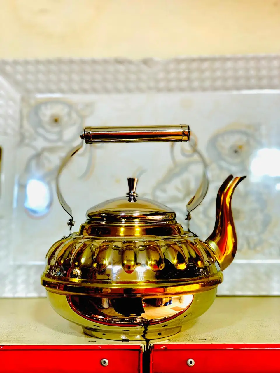 Ajwa Marhba Yellow Color Stainless Steel Tea Kettle Teapot Cookware Vintage Boiling Kettle All Kind of Steel Kettles Available