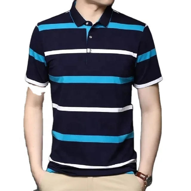 Super Stretchy Breathable Organic Chemical Free Cotton Soft Touch Custom Printable Free Size Trendy Striped Polos For Mens