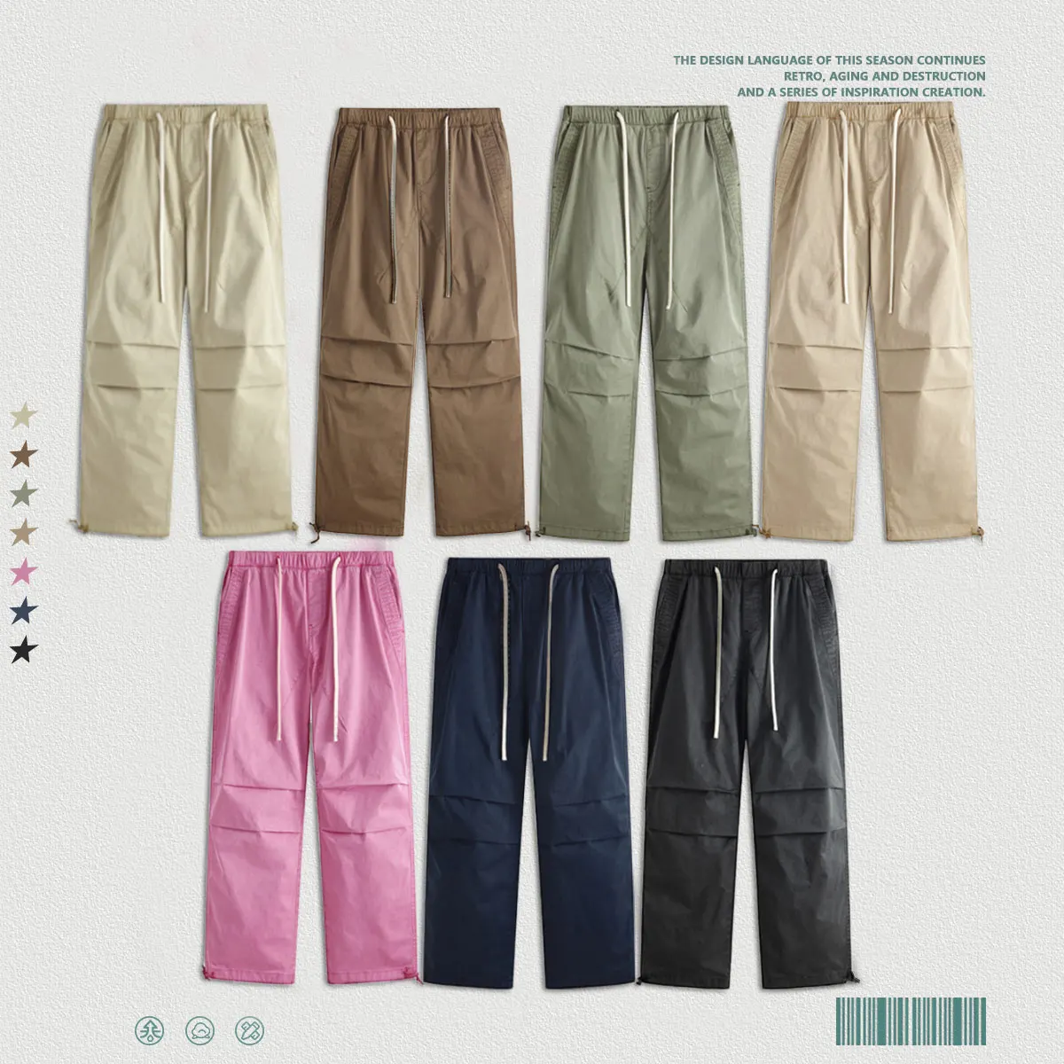 Factory New Arrival 100% Cotton Vintage Casual Washed Streetwear Long Pants for Kids Boys