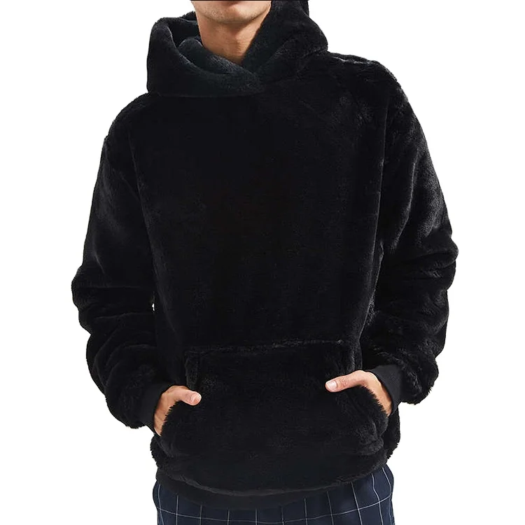 Plain Plus Size Mens Hoodies & Sweatshirts Winter Fashion Black Sherpa Fleece Pullover Hoodies Fleece Fabric Comfortable