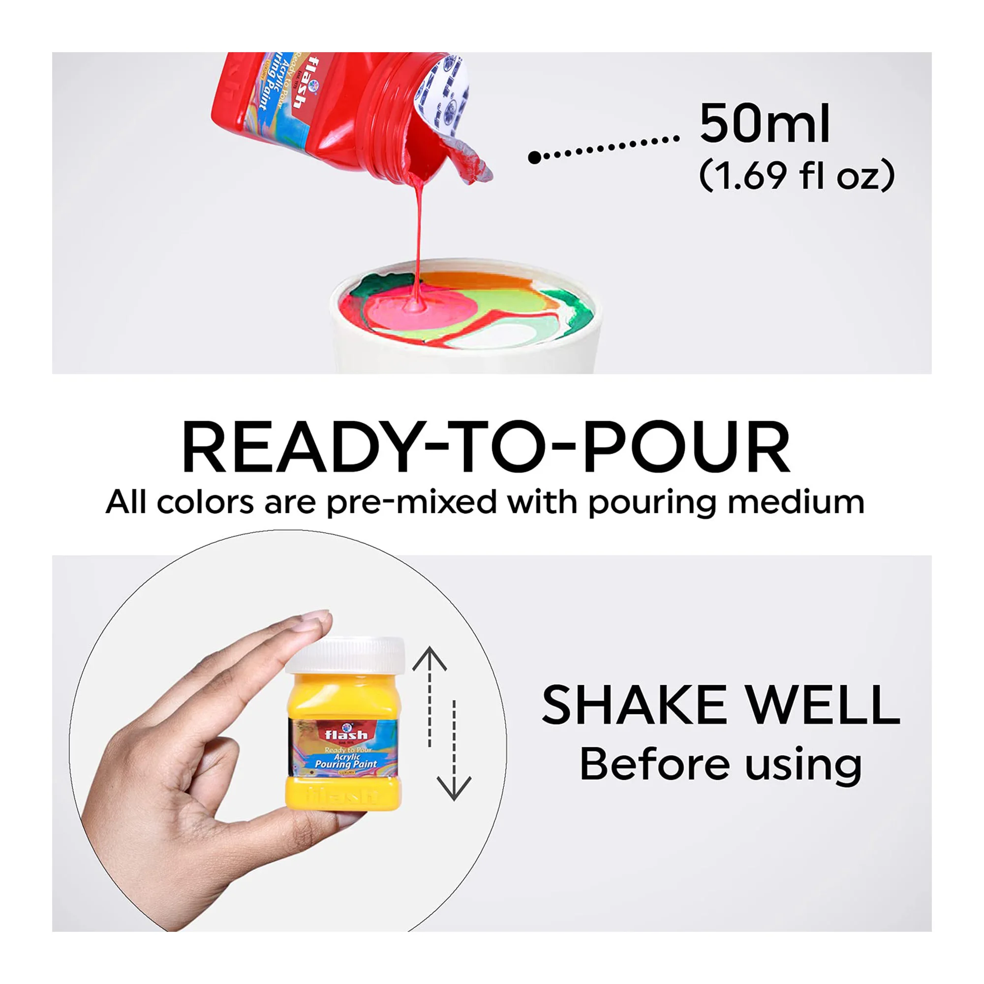 Flash Ready to Pour Acrylic Pouring Paint Set 50ml x 16 Colors Pre-mixed Paint Non Toxic paint