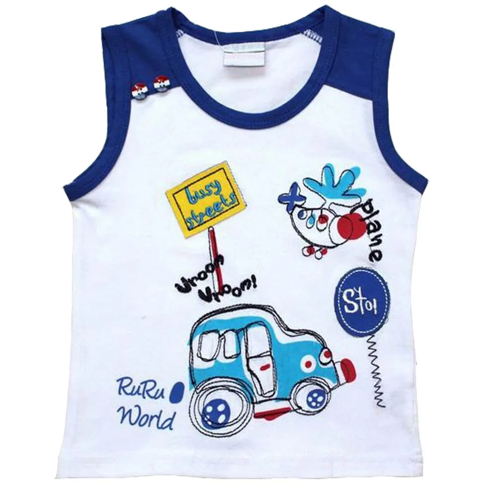 Summer Boys Vest and Girls Tank Tops New Design Knitted Jersey 100% Cotton Casual Featuring Fun Animal Print for Children