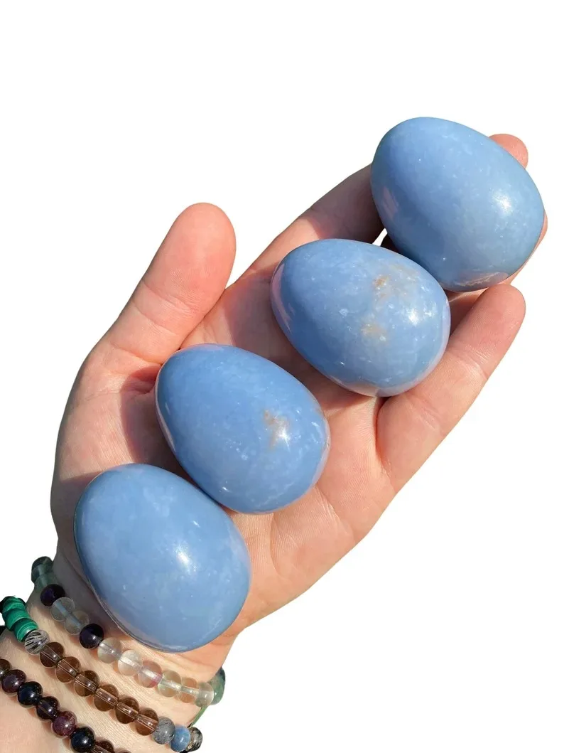 High Quality Angelite Egg Agate Quartz Healing Crystal Eggs Natural Stone Yoni Eggs Figurine Decorative Carved Stone Folk Art