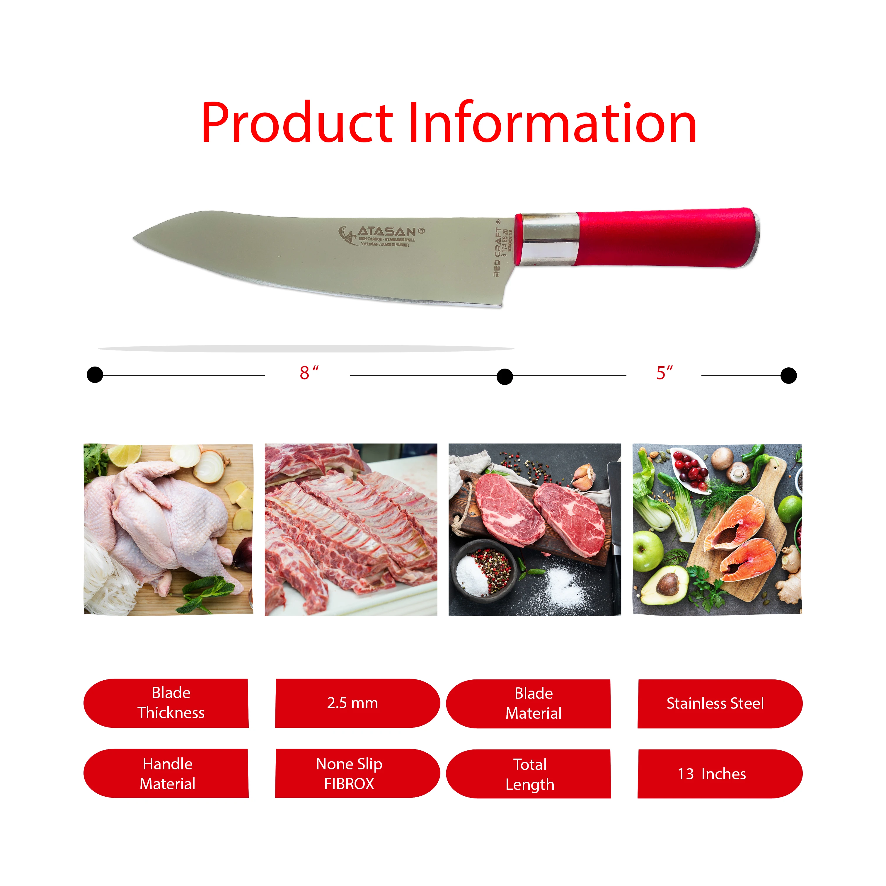 Amazon продавец ATASAN Red Craft Chef нож № 3 профессиональный шеф-повар кухонный мясника ножи высокого качества из нержавеющей стали