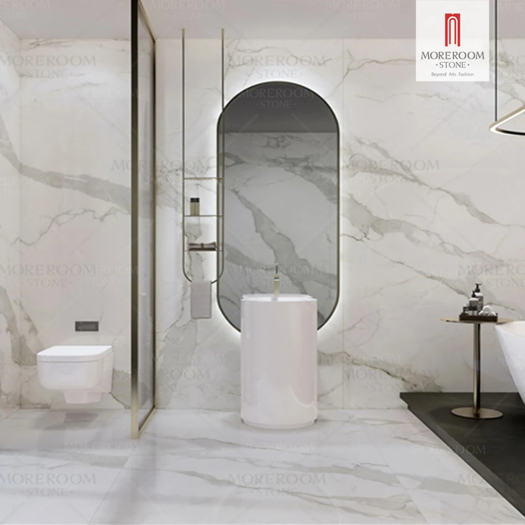 Manufacturing Sintered Stone Calacatta Supremo White Marble Wall Flooring Countertop Stairs