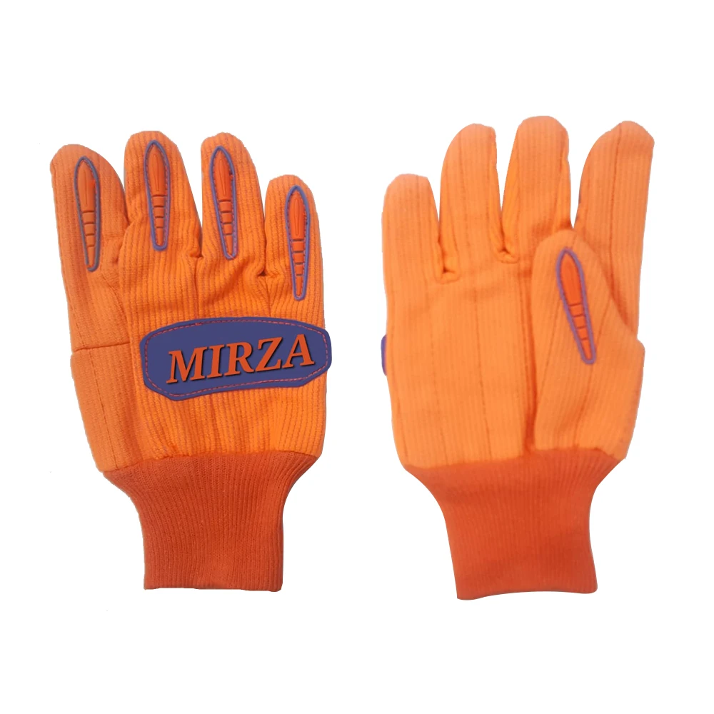 BEST COTTON HOT MILL WORK GLOVES WITH TPR on Back Fingers INDUSTRIAL SAFETY GLOVES CUSTOMIZED LOGO WEIGHT AND COLOR