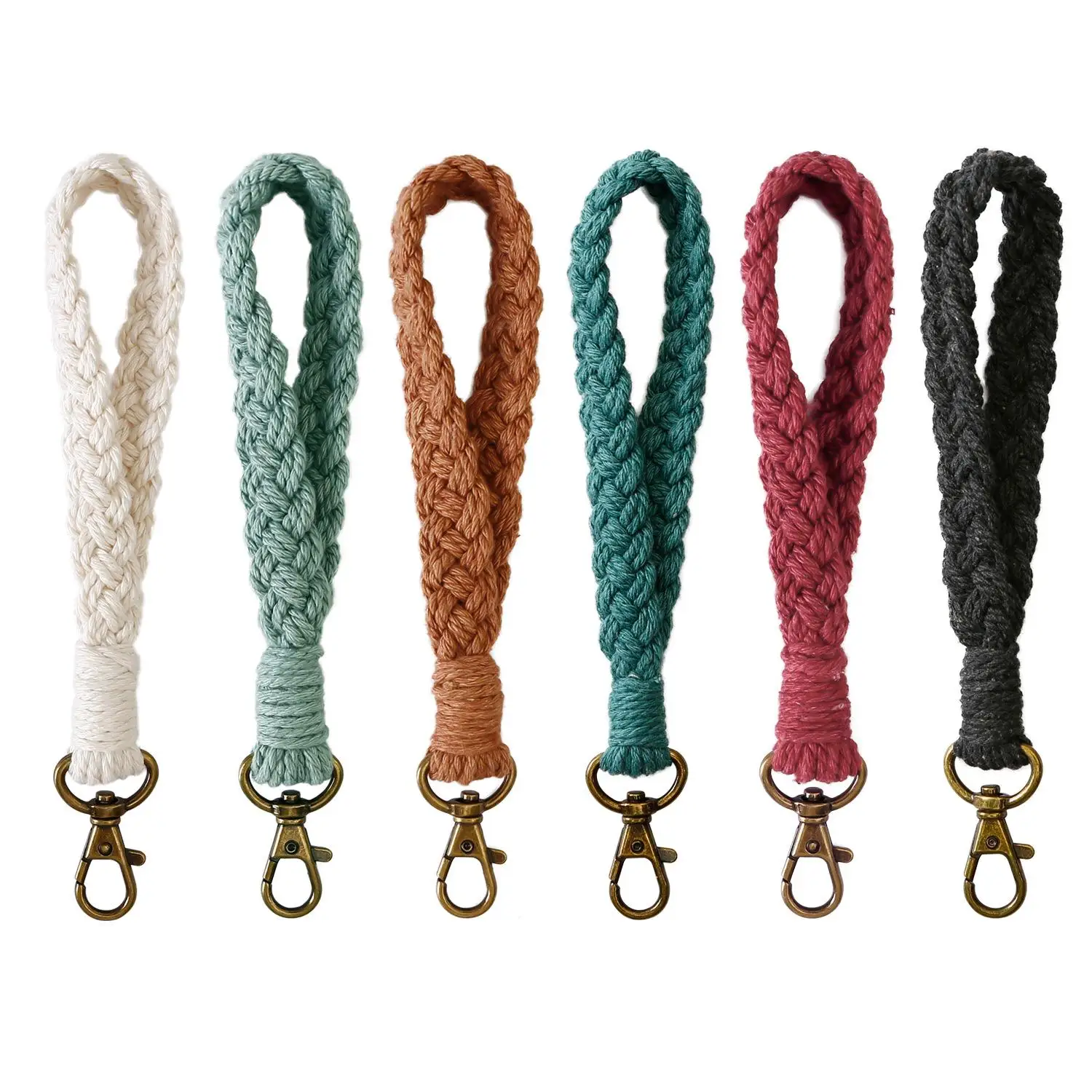 Wholesale Boho Handmade Woven Macrame Keychain Key Holder Bag Charms Hanging Boho Hand-woven Keychain With Leaf Charm