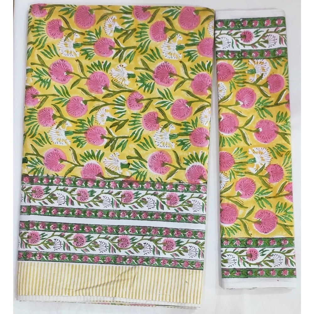 Indian Handmade 100% Cotton Rajasthani Bed Sheet Double Bed Set 1 Double Bed Sheet With 2 Pillow Cover