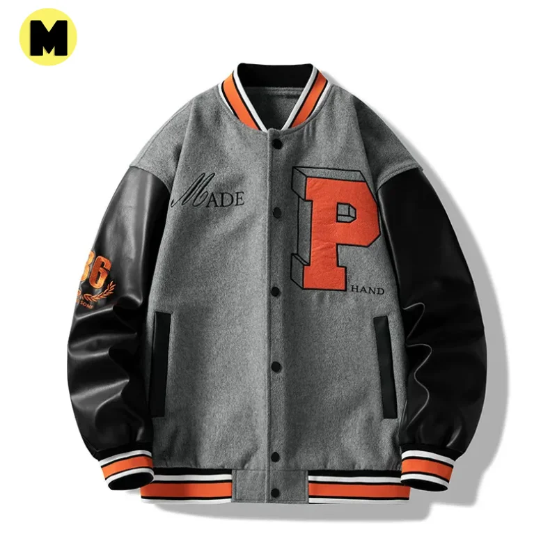 New Design Casual Wear Custom Logo Gray Leather Sleeves Winter Premium Design Lettermen Varsity Jacket for Men