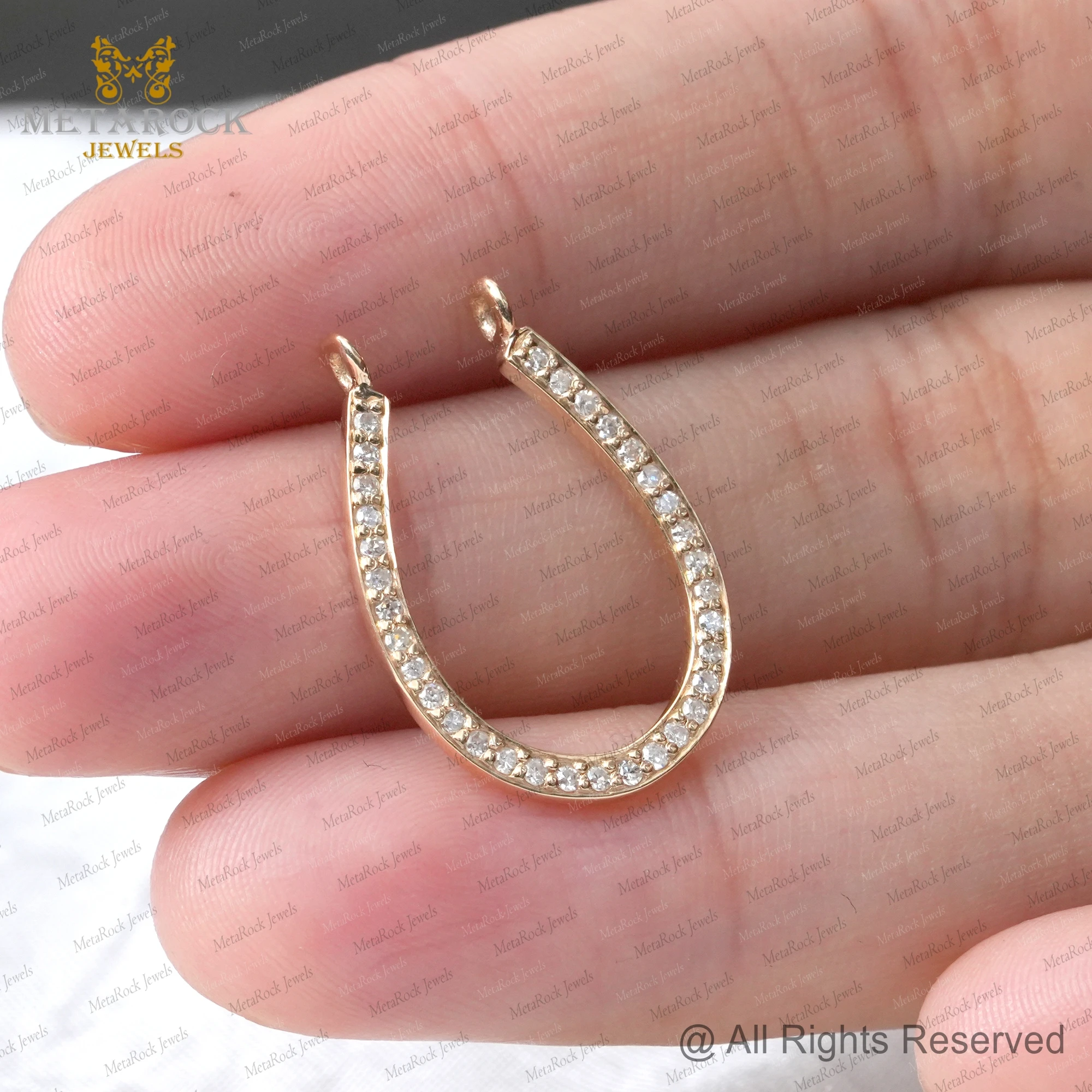 14k Yellow Gold Horseshoe Pave Diamond Pendants Jewelry