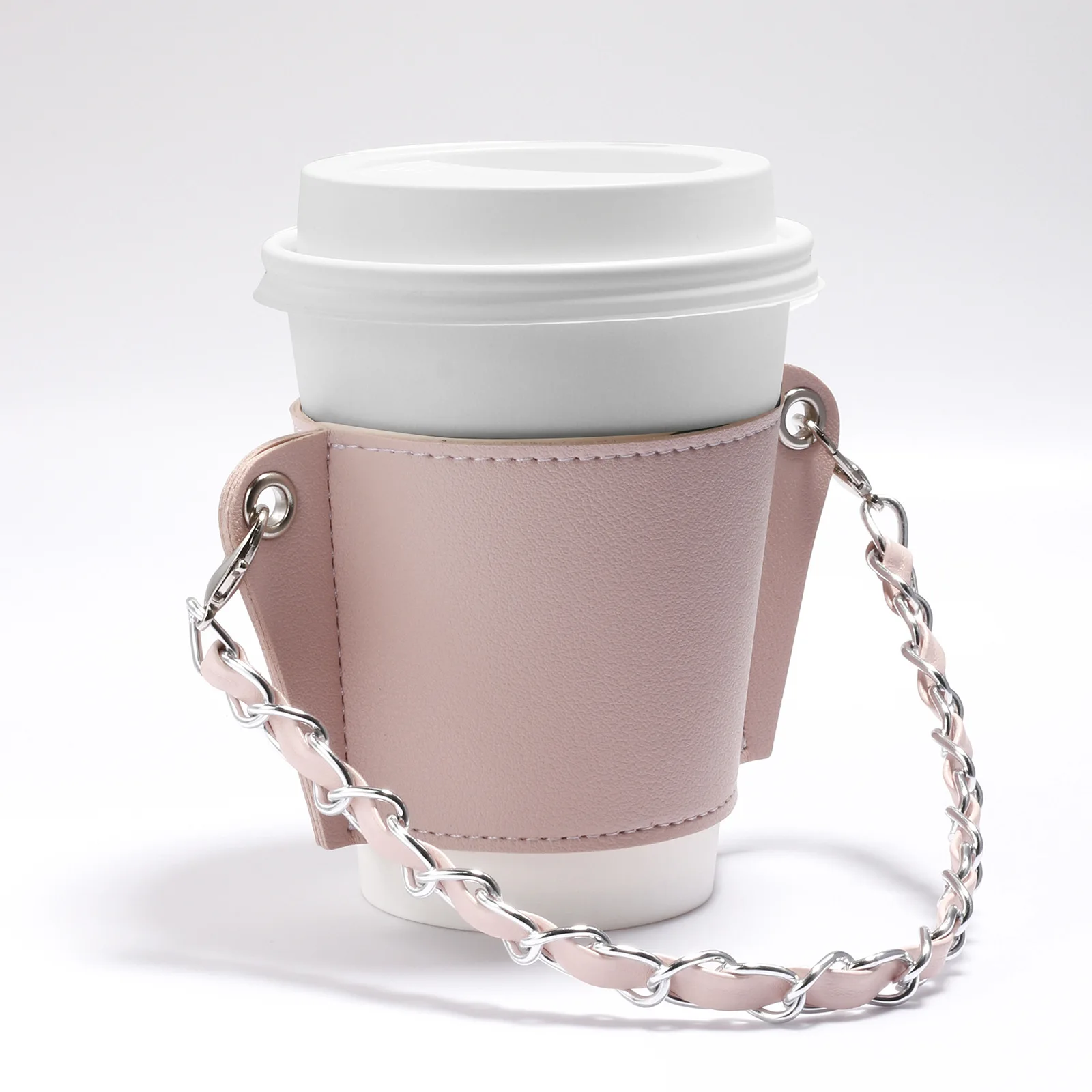 Hot Selling Product Leather Tea Cup Sleeve With Chain Handle Bubble Tea Cup Holder Coffee Cup Sleeve Cover