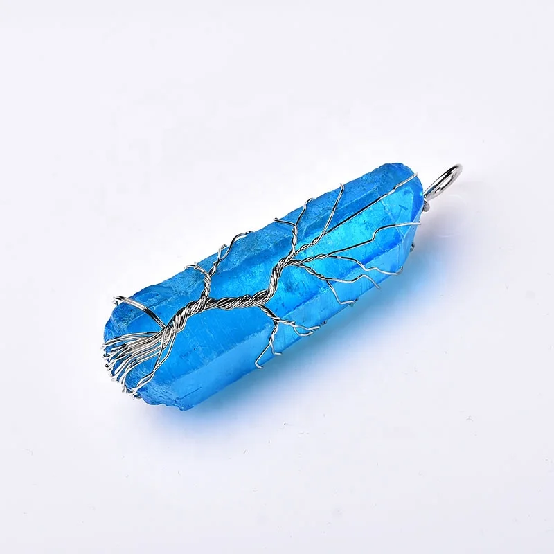 Natural Crystal Stone Pendant Tree Of Life Blue Mineral Fashion Simple Gemstone Jewelry For Men Women Handmade Amulet Necklace Necklace