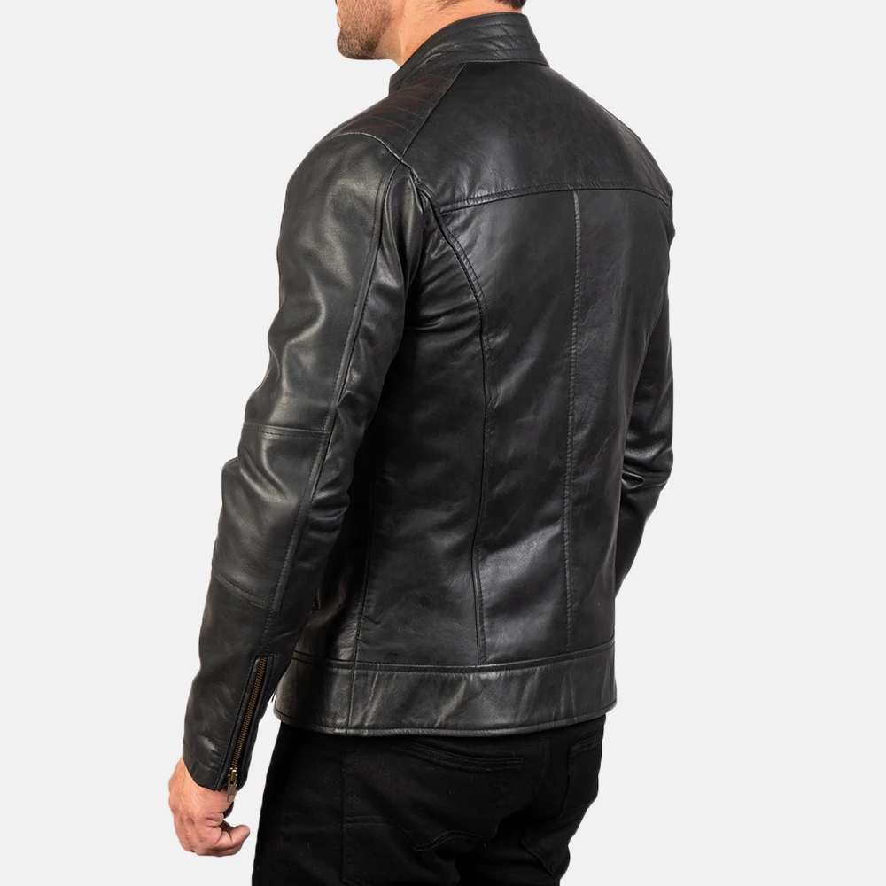 Wholesale price Mandarin collar men racing leather jacket buffalo real leather jacket for sale