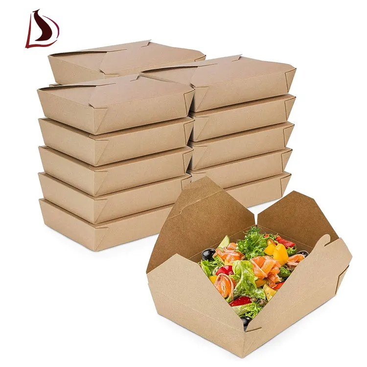 disposable salad takeaway box Outside Printing paper Folding kraft paper salad box take away packaging salad boxes for lunch
