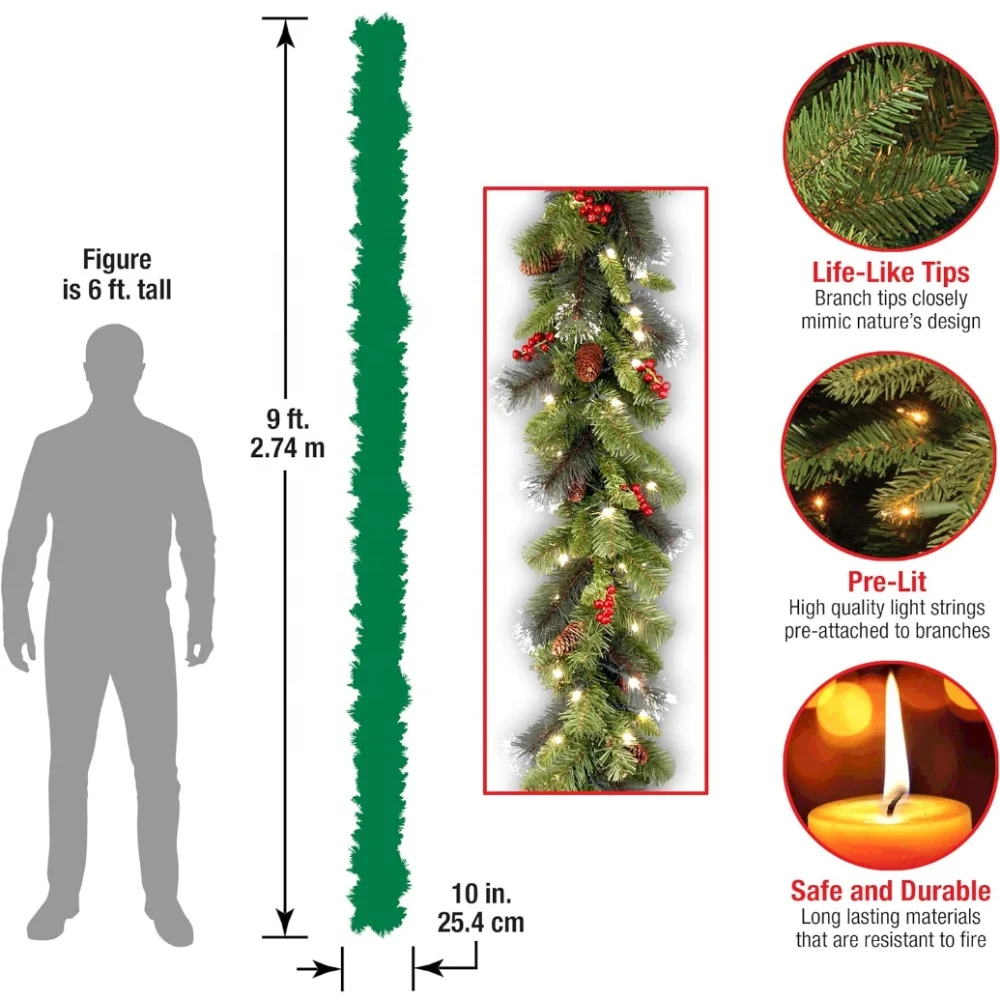 Bespoke simulated Norfolk real looking garland pine tree Christmas vines for home decor with light
