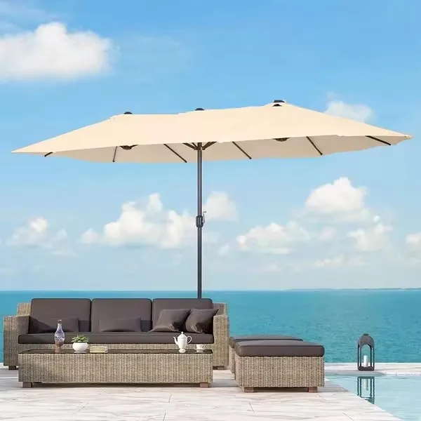 15Ft Big Size 18 Ribs Outdoor Patio Umbrella with Tile and Crack Cantilever Parasol Outdoor Garden Parasol Sun Umbrella