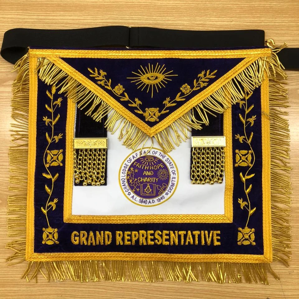 Masonic Regalia Grand Representative High Quality Hand Embroidered Masonic Apron Customized Embroidery Masonic Apron