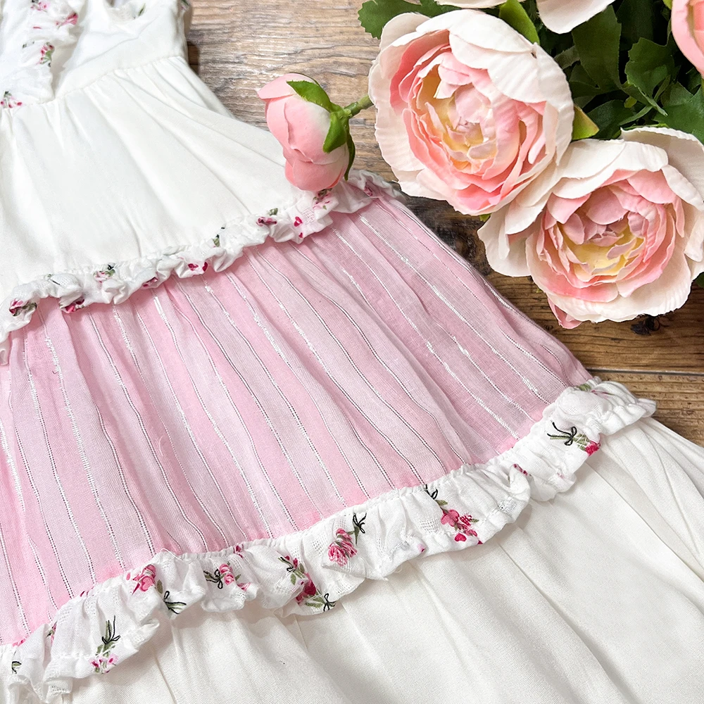 dress for kids girls 2 to 14 years old White and pink soft dress pink shining chiffon dress for kids