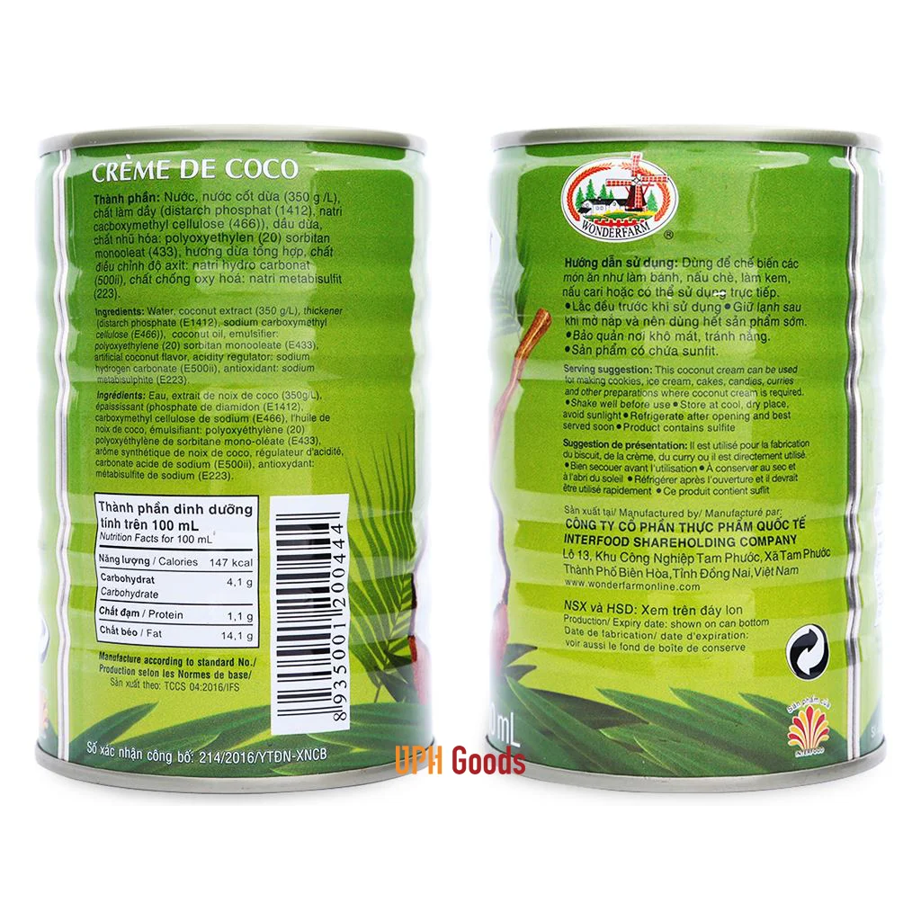 Best seller /Vietnamese special seasoning Wonderfarm coconut milk cream 400ml / high quality for export