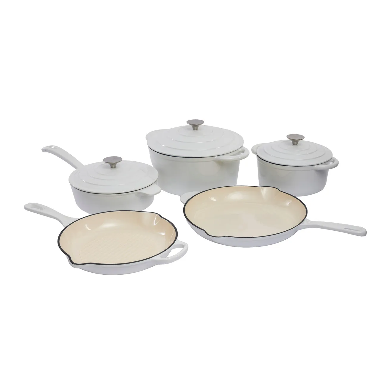 Enameled Cast Iron Cookware Set 7PCS Cast Iron Kitchenware with Round and Oval Dutch Oven Skillet Frying Pan and Baking Pan Red