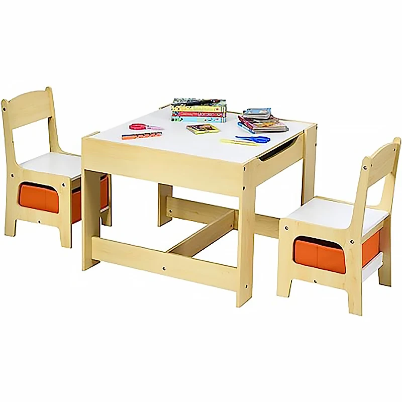 High Quality Children Furniture Set Kids Chairs And Tables 3 in 1 Wooden Activity Table with Storage Drawer