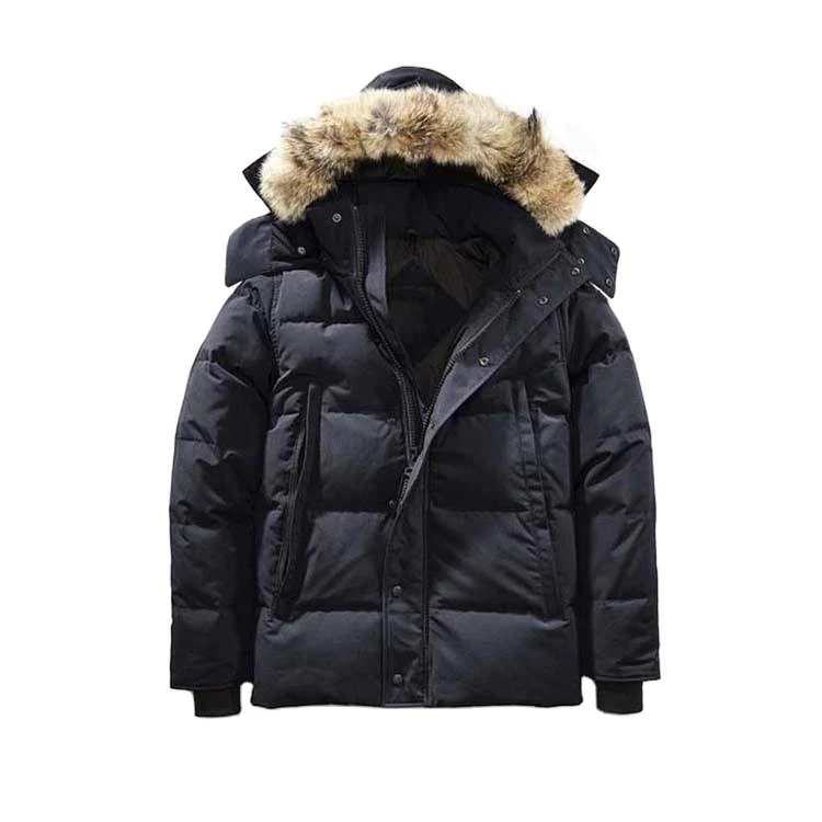 Raccoon Fur Wolf Puffer Goose Down Filled Quilted Detachable Removable Hood Mens Canada Parka Down Coat Jacket