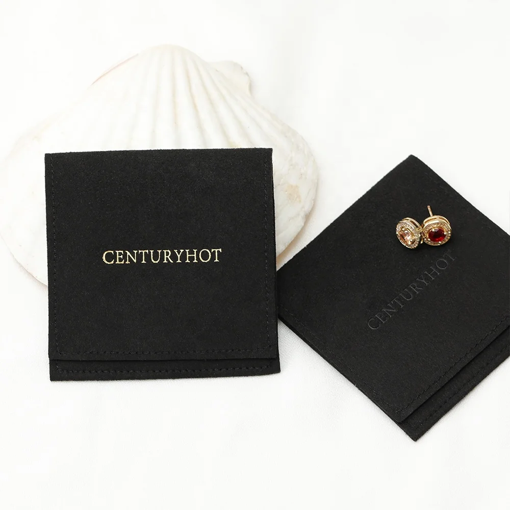 Custom High Quality Black Envelope Jewelry Pouches , Personalized Microfiber Jewelry Bag With  Logo Ring ,Earrings Pouch bag