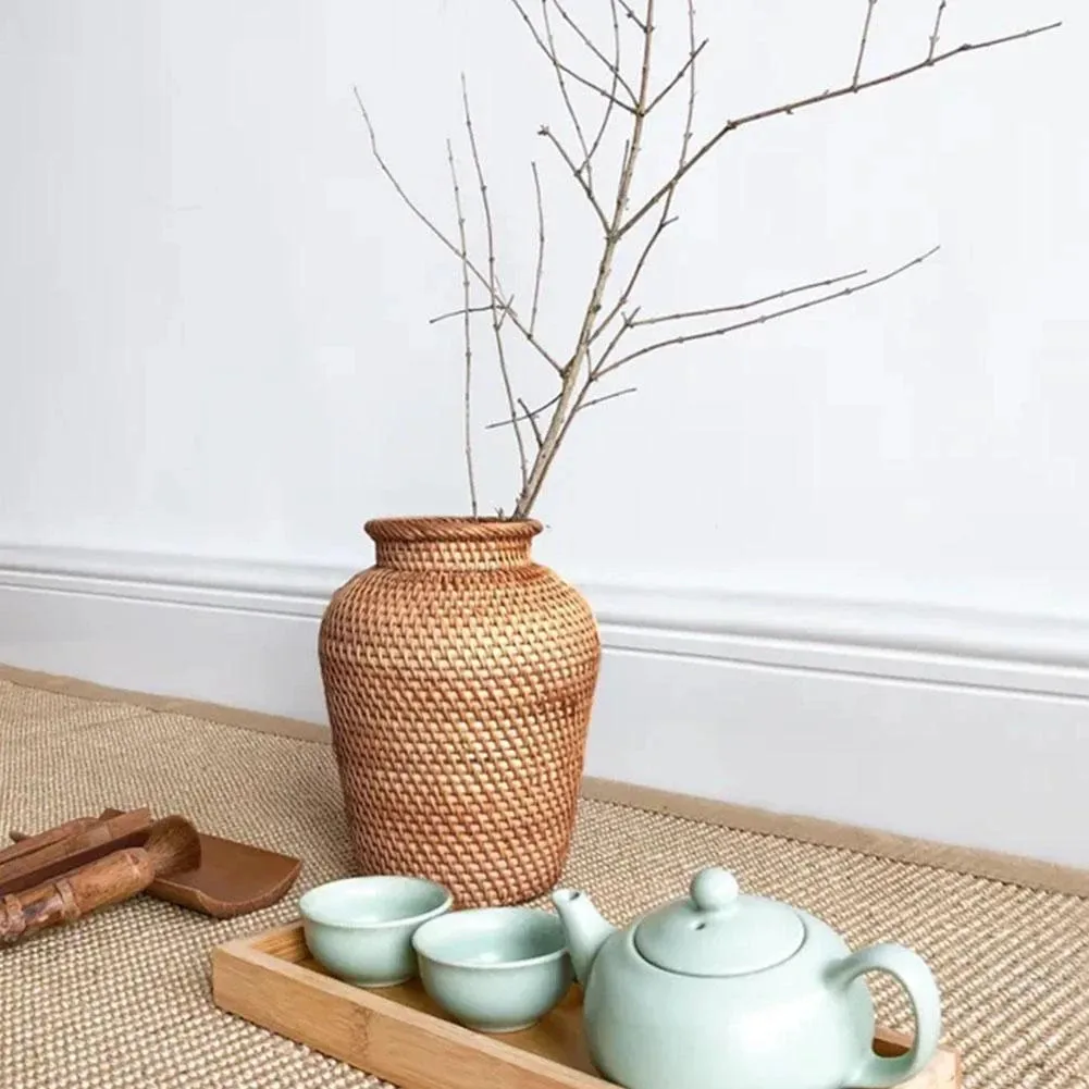 Wicker Vase Rattan Hanging Flowerpot Flowerpot Flower Basket Storage Folding Basket Wicker Vase Rustic Woven Flower Basket Pot