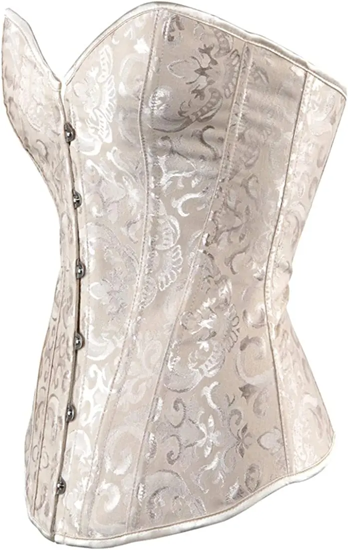 Womens Steel Boned Satin Overbust Waist Training Brocade Corset