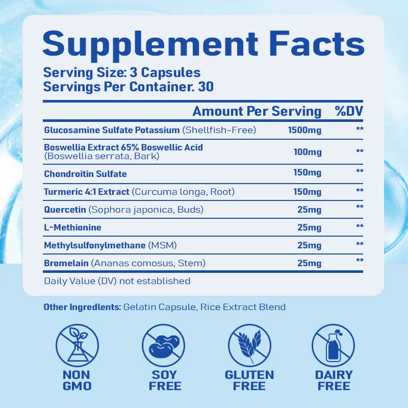 Glucosamine Chondroitin MSM and Turmeric Supplement - Joint Support Supplement with Boswellia & Glucosamine Sulfate 1500 mg