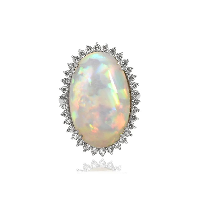 Classic design 925 sterling silver Ethiopian opal CZ multi gemstone women ring gift jewelry