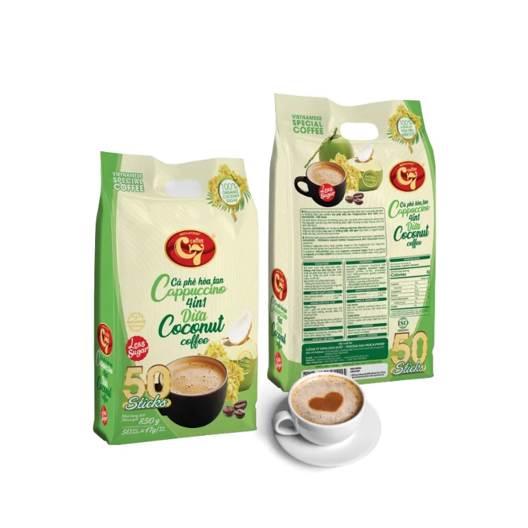 Private Label Instant Coffee High Quality Cappuccino 4 In 1 Using With Hot Water Mix Coconut Milk Powder Vietnamese Manufacturer