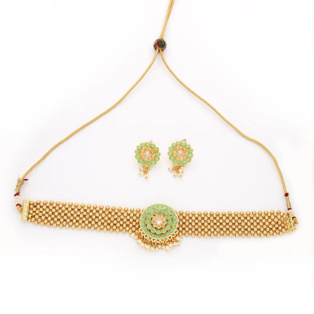 Latest Handmade Export Quality Of Antique Choker Beads Necklace Set With Gold Plating 210996