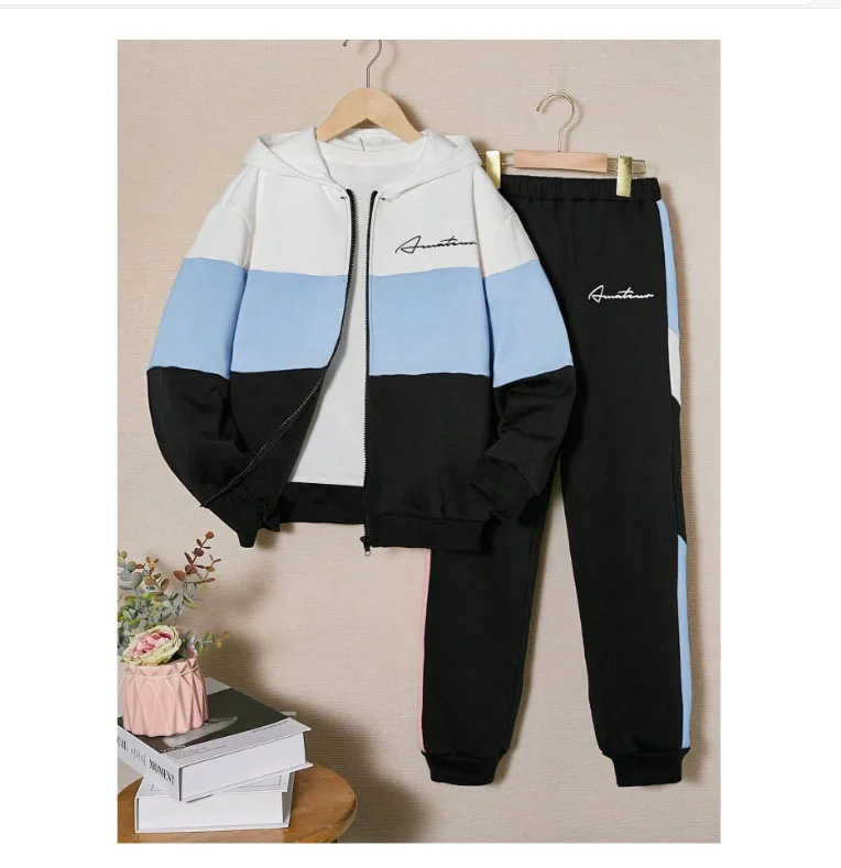 custom kids clothing sets wholesale printed plain black high quality  kids sweatsuit sets for boy