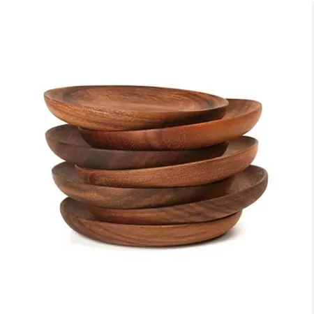100% wood plate handmade shiny polished rustic solid wooden plate round shape wholesale price wood plate minimalist western