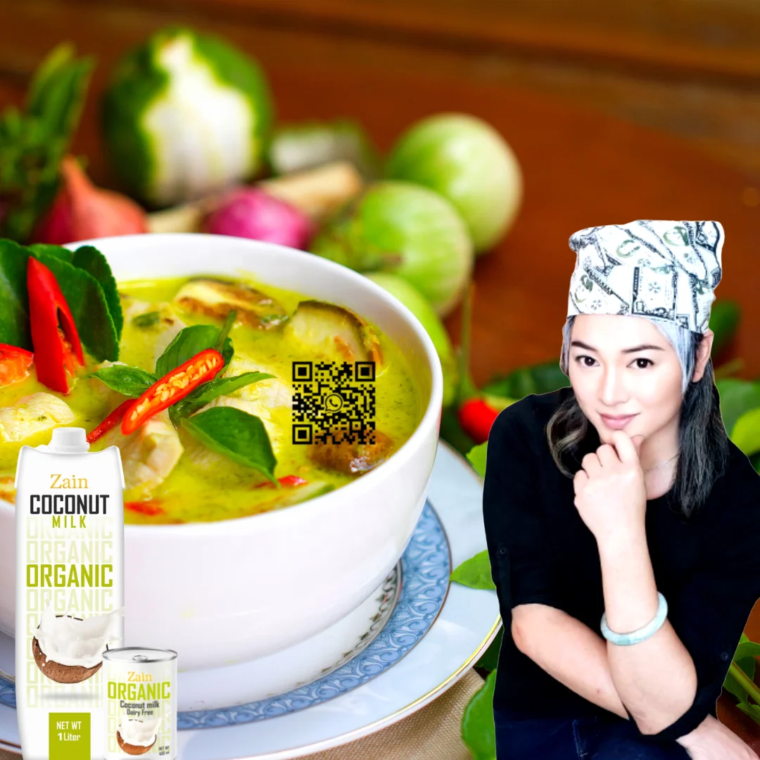 Ajintai Zen Canned Green Curry Chicken Brest Wing Ham spicy Thai herbal  fine food Menu with Zain  Organic Coconut milk cooking