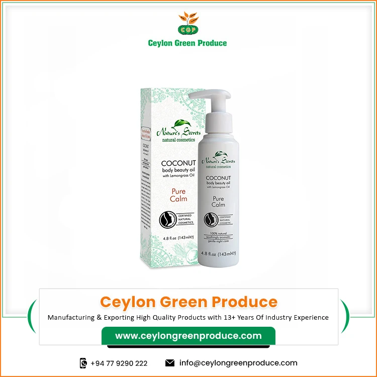 New Arrival Best Quality Coconut Body Beauty Oil With Lemongrass Oil-Pure Calm From Sri Lanka