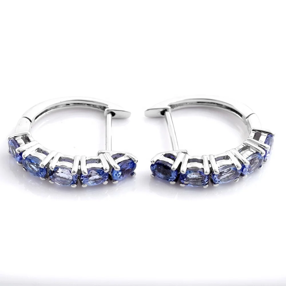 Decent looking for girls Silver Hoop Design 925 Silver Earrings Design with Genuine Real Tanzanite for Working Women