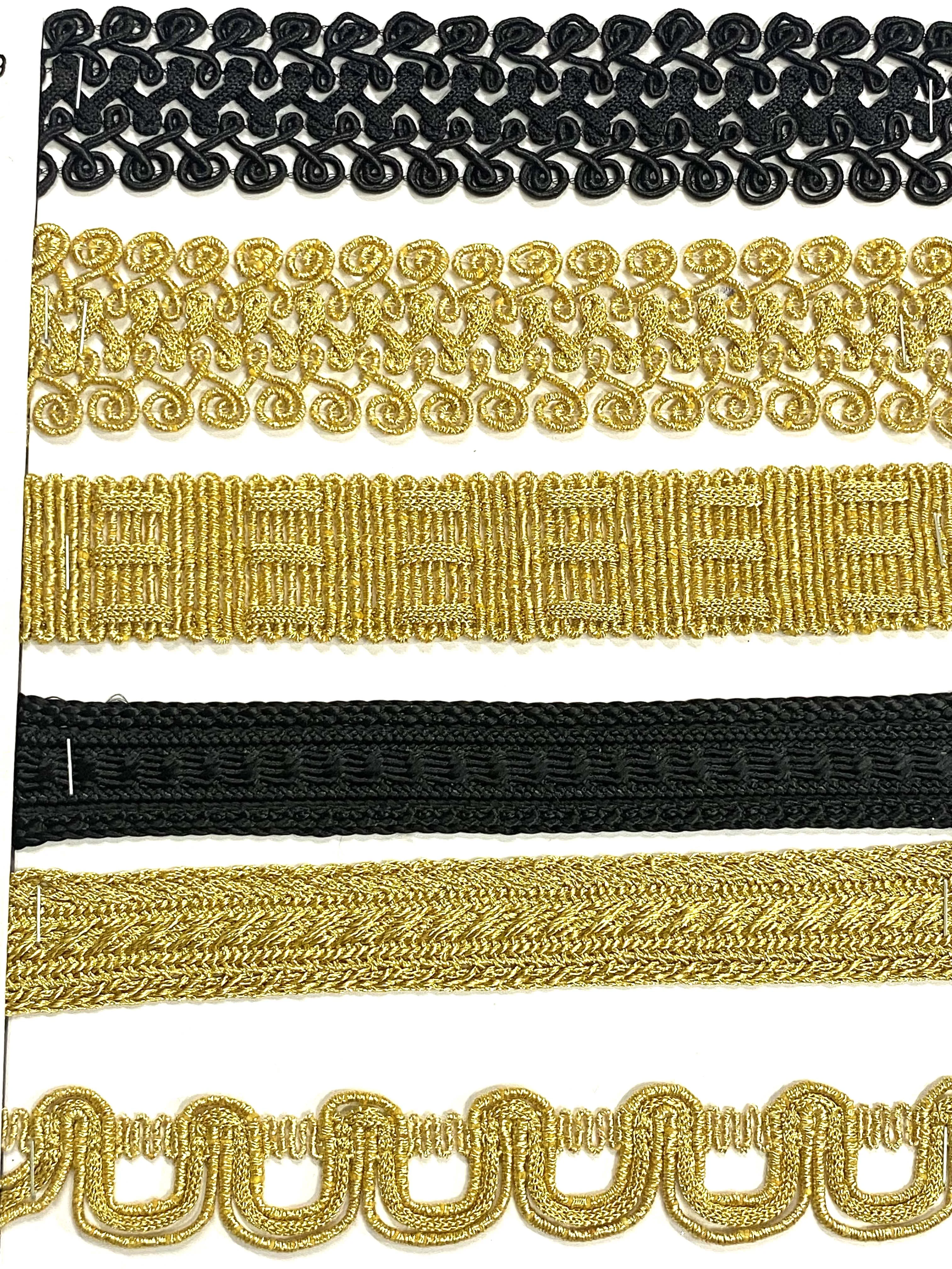 Sewing Gimp Gold And Black Braided Trim 25 mm Sequined Lace Trimming For Scarf Carnival And Catholic Garments Tatting