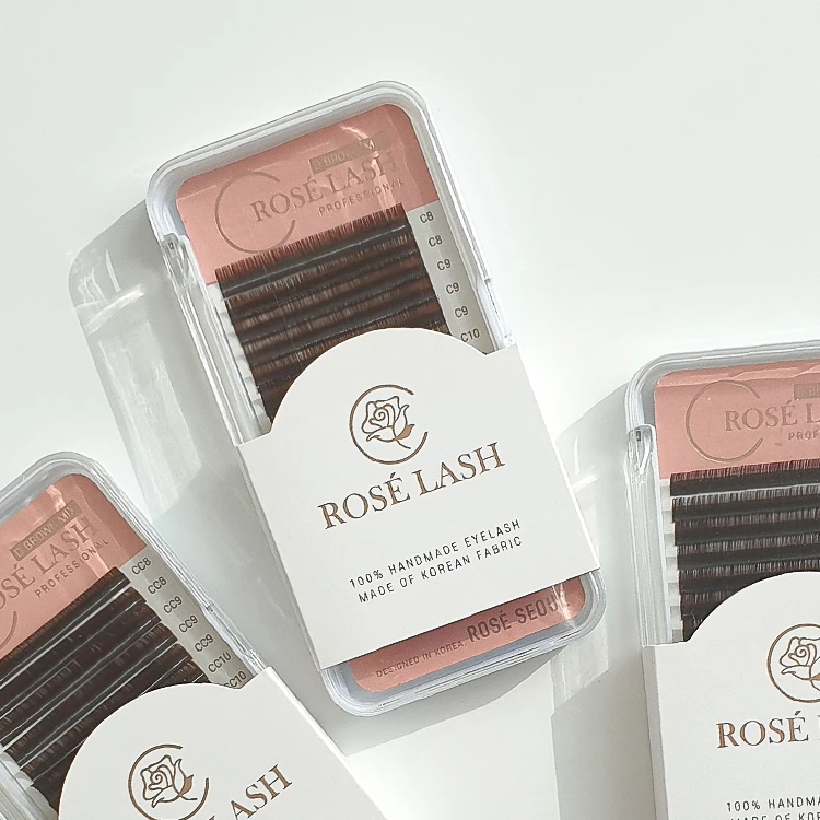 [ROSE LASH] 2022 Best Selling DARKBROWN Individual Eyelash Extension Long Lasting Curl No Kink No Sticky Korea PBT