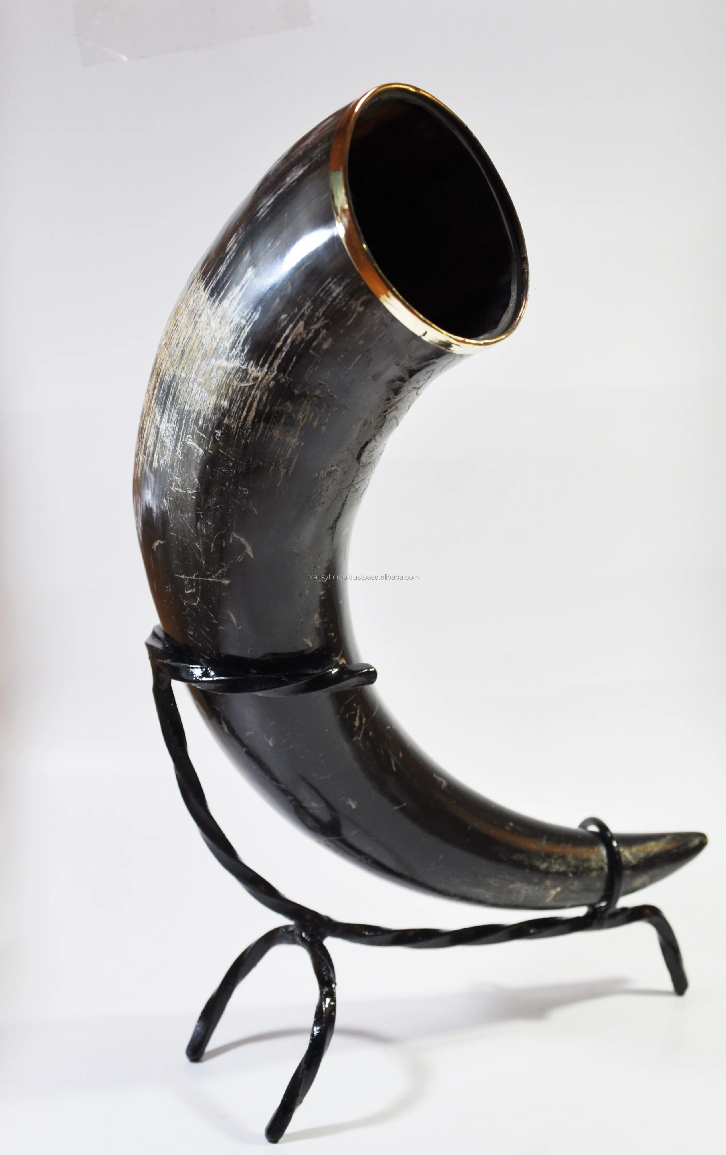 Drinking viking most quality buffalo horn natural horn color with metal stand hand made polished cheap price