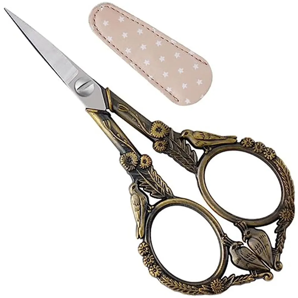 Professional Stainless Steel Sewing Tailor Scissors For Fabric Cloth Small Embroidery Scissors With Cover -cute (Bronze)