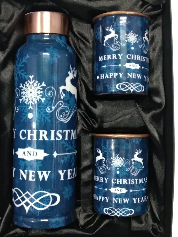 Premium Pure Copper Water Bottles with Glass Custom Art Designs, Wholesale Supplier from India