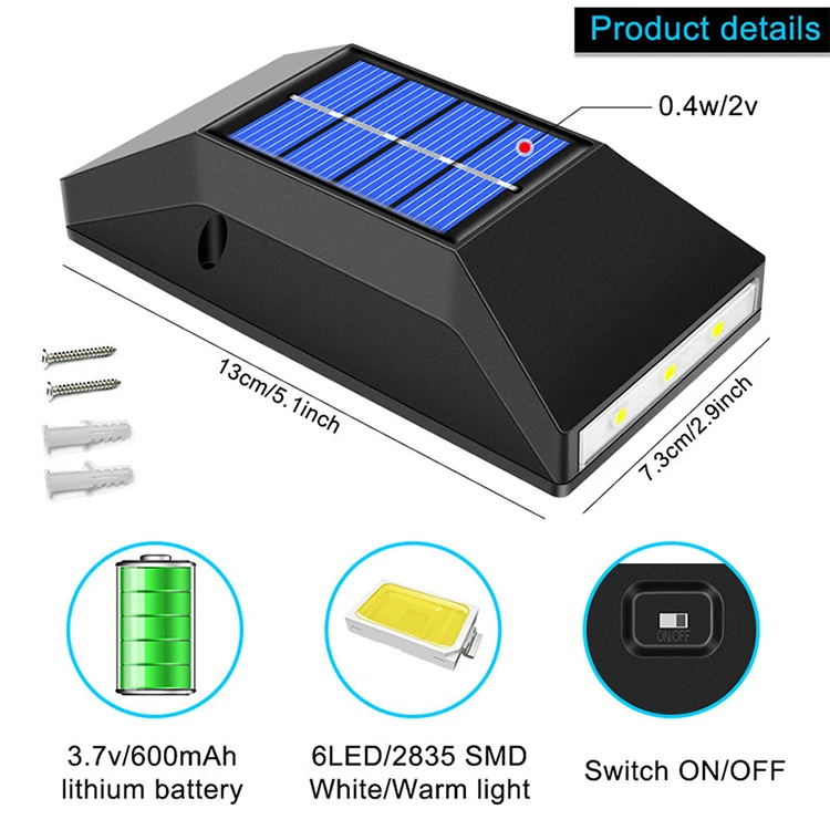 Led Solar Garden Light 600mAh Battery Solar High Quality Wall Light 2V House Lamp IP65 For Led Light Outdoor Park Decoration