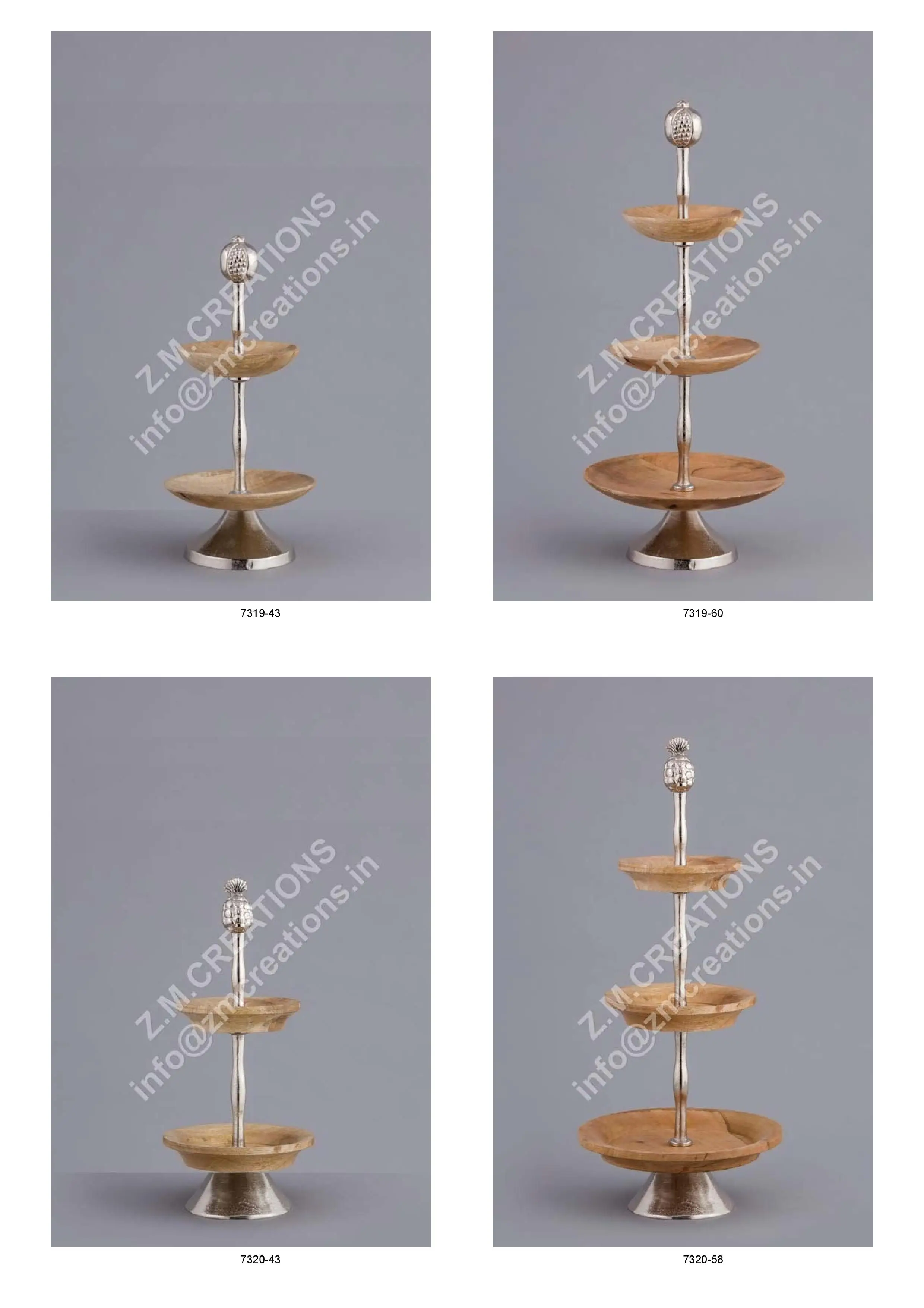 wooden cake stand 2 tier Mango Wood And Aluminum Metal Silver Color Home Wedding Birthday Party Dry Items Hotel Decorative Item