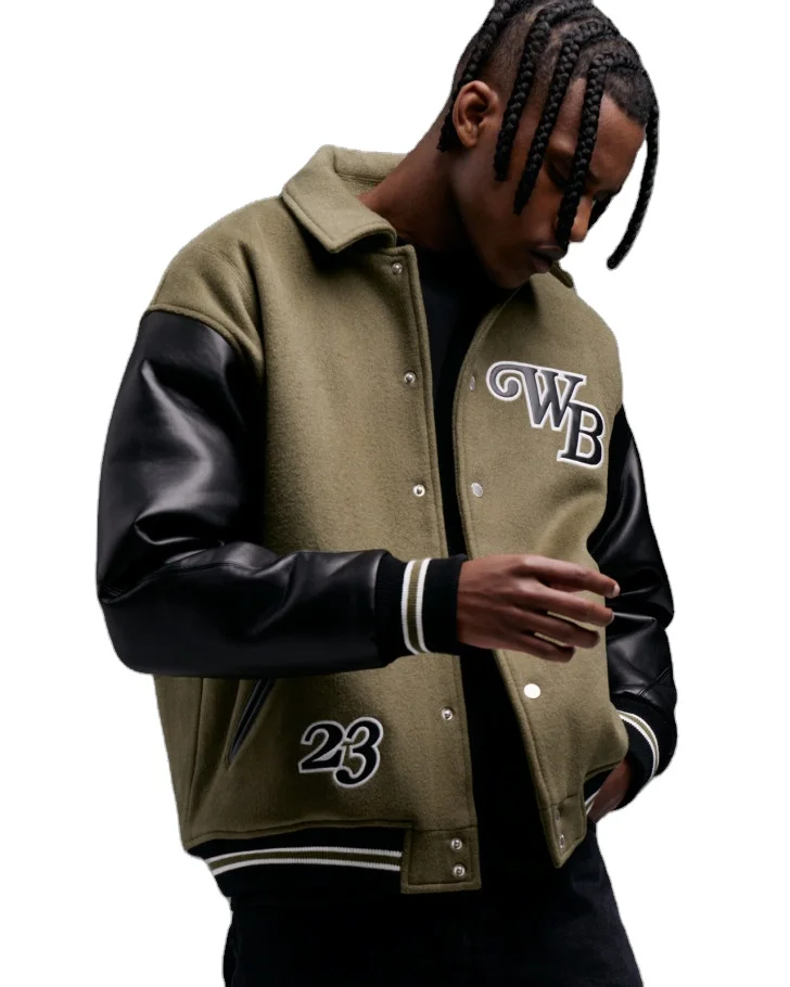 Customized Logos Embroidery Letterman Jackets For Men Womens Crop Varsity Jackets Wool Body Leather SLeeves Greek Jackets