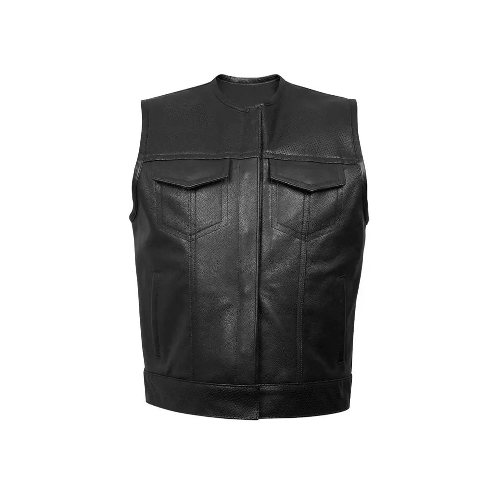 Wind Proof Motorbike Leather Vest OEM ODM Leather Biker Vest