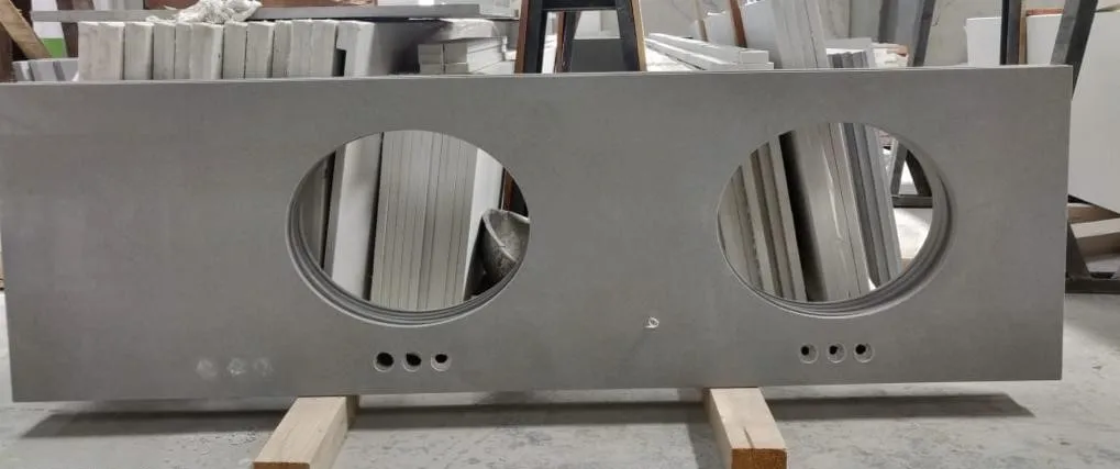Customized Size Grey Quartz Bathroom Vanity Countertop in 61x22 inch Size  with polished surface for Home and Hotels
