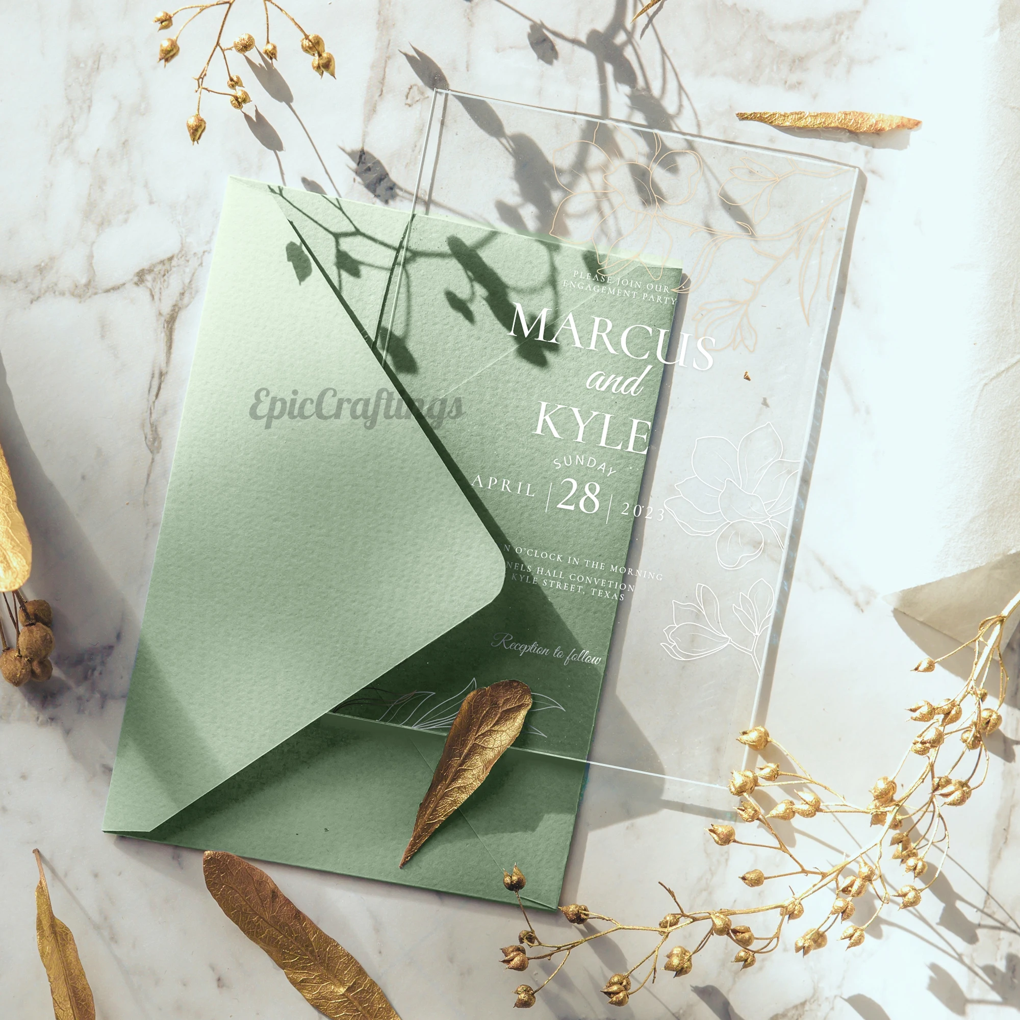 Personalized Elegant Acrylic Printed Wedding invitations Cards Luxury Glass Invitations Modern Custom Display Cards