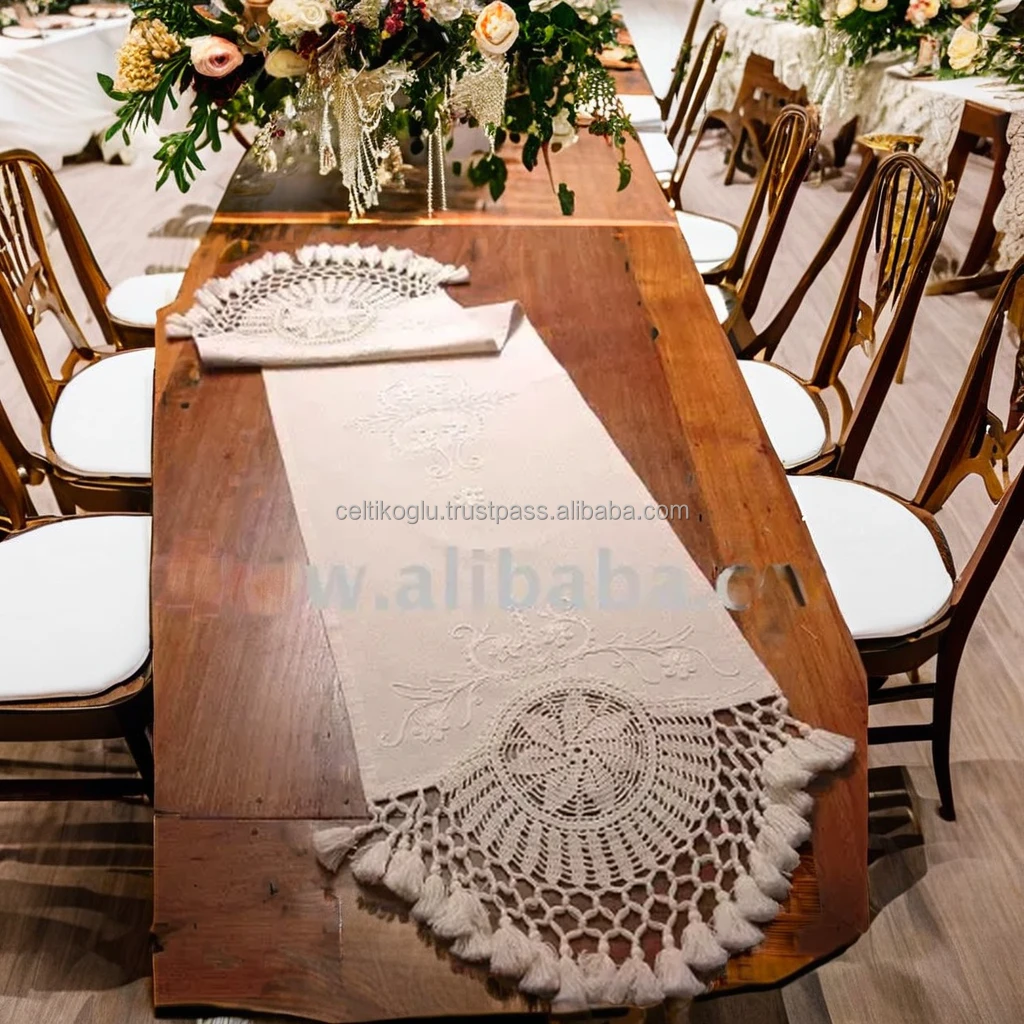 Luxury Cloth Tablecloth with Lace Detail Best Price Runner for Home Use Wholesale Worldwide Shipping